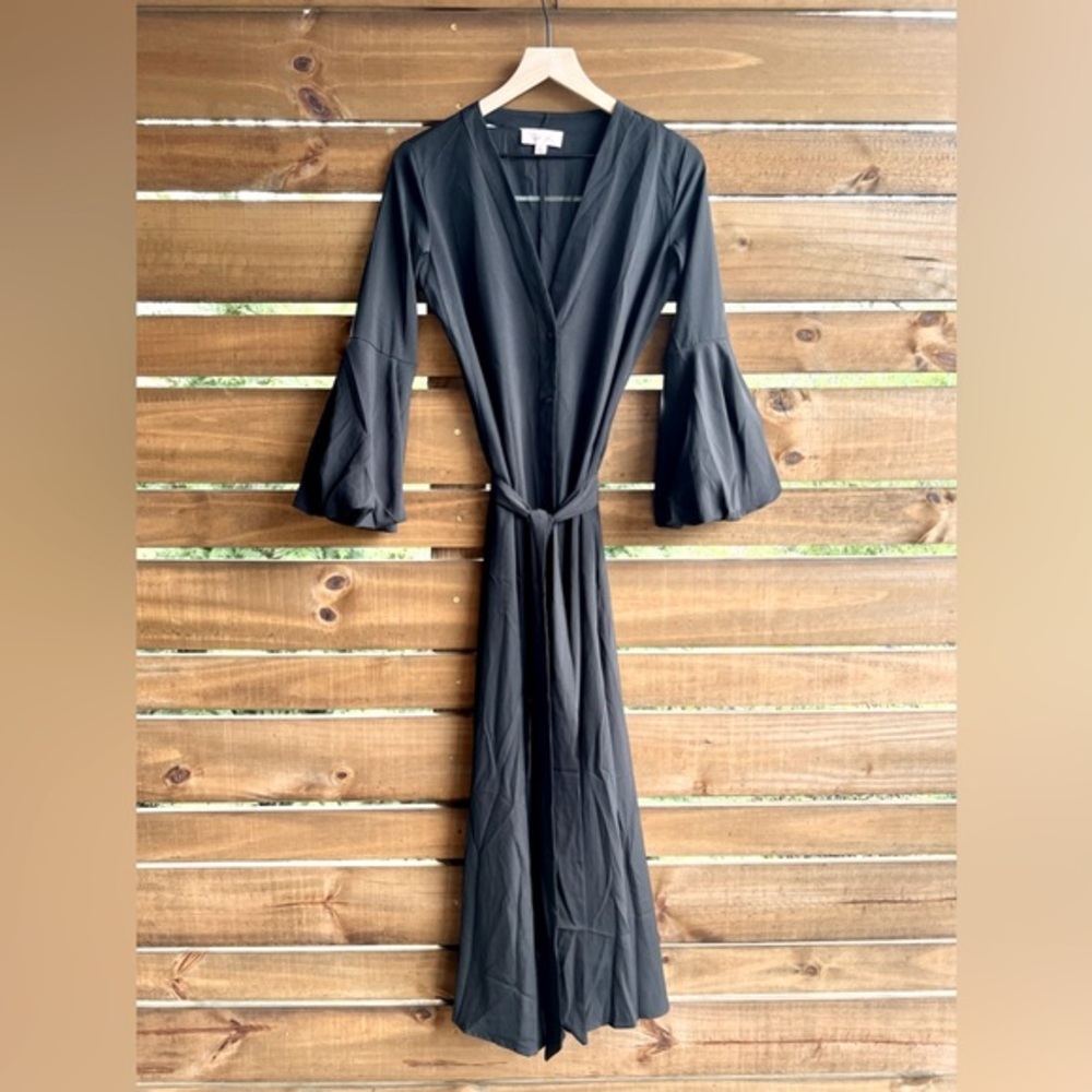 COLETTE ROSE Maxi Shirtdress in Black Medium NWOT